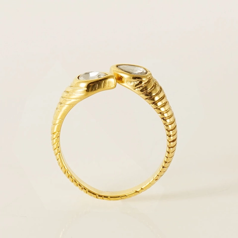 Open Ring 18K Verguld Roestvrij Staal Waterdruppel Zirkoon Spiraal Schroefdraad Textuur Vinger Sieraden Dames