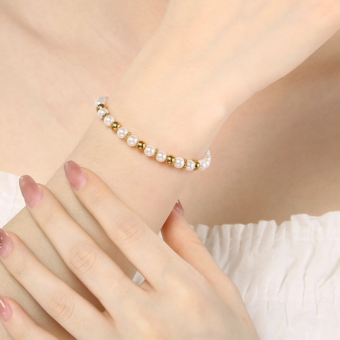 Bracciale Di Künstliche Perle Di Moda Perline In Acciaio Inossidabile Stile Barocco Gioielli Eleganti Per Donna Accessorio Mano Minimalista