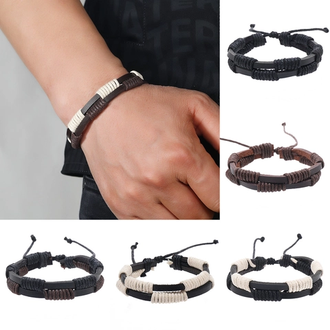 Bracciale In Pelle Intrecciata Retrò Da Uomo Regolabile Corda Di Cera Fatto A Mano Tribal Punk Minimalista Gioielli