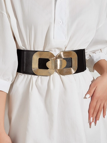 Damen Breite Korsettgürtel Elastische Taille Goldene Metallschnalle Legierung PU Leder Für Kleid Mantel Schicker Stil