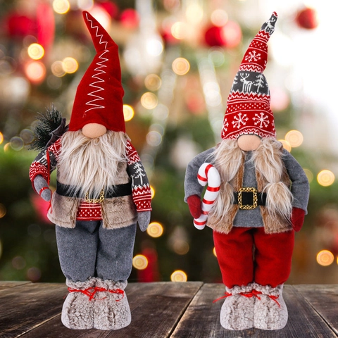 Gnomo De Navidad De Peluche Decoración Muñeco Tomte Sueco De Pie Gorro De Punto Barba De Piel Sintética