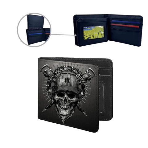 Bifold Wallet PU Leather Skull Print Multi Card Slots ID Window Punk Gothic Streetwear For Men Boys