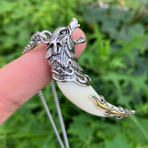 Wolf Tooth Pendant Necklace Alloy Dragon Head Tribal Vintage Hip Hop Style Jewelry For Men