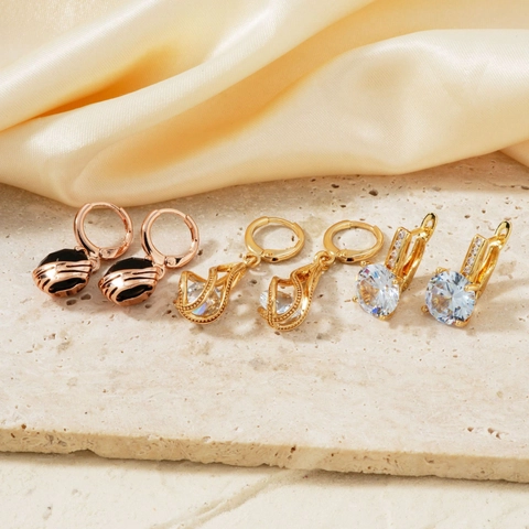 Orecchini a Cerchio in Rame con Strass Vintage Francese per Donna Eleganti Orecchini Geometrici Pendenti Gioielli alla Moda