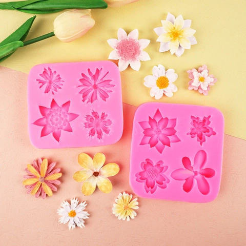 Flower Silicone Mold Sunflower Daisy Lotus Shapes For DIY Cake Fondant Chocolate Clay Crafts Decoration
