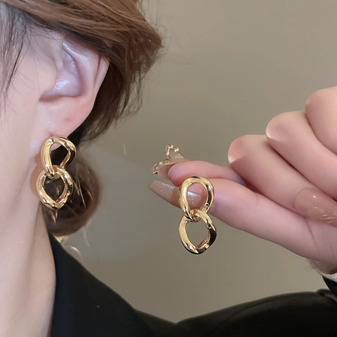 Geometrische Gliederketten Stecker Ohrringe Damen Mit 925 Sterling Silber Ohrstecker Vergoldet High-End Minimalistisch