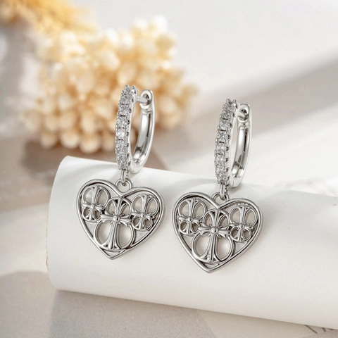 Vintage Herz Hohl Anhänger Ohrringe Mit Kreuzmustern Retro Kupfer Zirkon Besetzte Huggie Hoop Schmuck Für Frauen