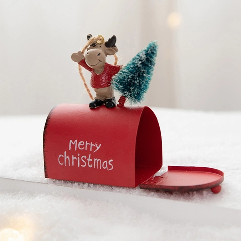 Christmas Mailbox Hanging Ornament Iron Metal Resin Reindeer Santa Snowman Mini Tree Festive Holiday Decor