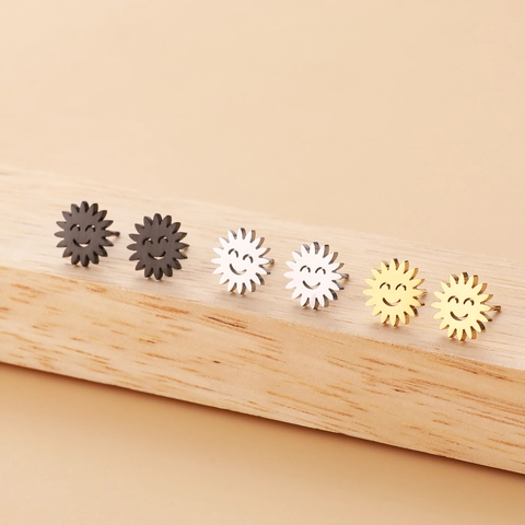 Sun Smiley Face Ohrstecker Edelstahl Minimalistisch Süß Täglicher Schmuck Zubehör Unisex