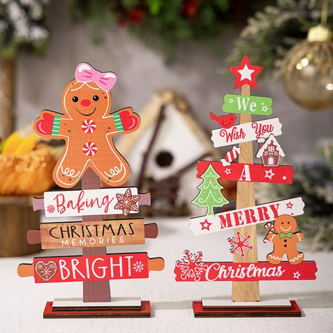 Weihnachten Holz Tischdeko Lebkuchenmann Baum Mehrlagig Dekoratives Festliches Schild Für Zuhause Büro