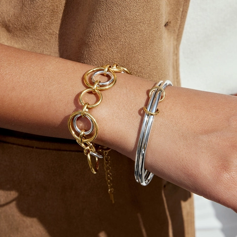 Minimalistische Roestvrijstalen Goud Zilver Ineengrijpende Ring Armband Gemengde Kleur Metalen Ketting Armband Voor Vrouwen Sieraden