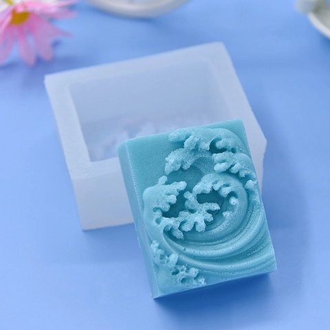 Siliconen Cake Zeep Vorm Zeegolf Patroon Reliëf 3D Rechthoekig DIY Handgemaakt Aromatherapie Kaars Gips Decor