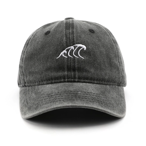 Vintage Washed Cotton Baseball Cap Wave Embroidery Distressed Retro Adjustable Outdoor Sun Protection Hat For Men Women