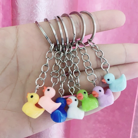 Cute Cartoon Little Duck Keychain Resin Animal Pendant Colorful Mini Bag Charm Backpack Accessory For Kids Women