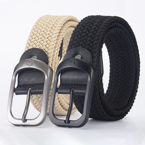 Ceinture Tressée Élastique Unisexe Sans Trou Toile Extensible Décontractée Affaires Boucle à Ardillon en Alliage Accessoires