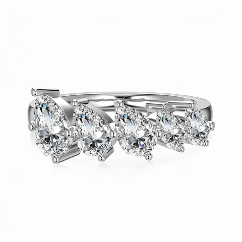 Anello in Argento Sterling 925 Con Zirconia a Goccia per Donna Elegante Placcato Oro Argento Intarsiato Pavé Gioielli