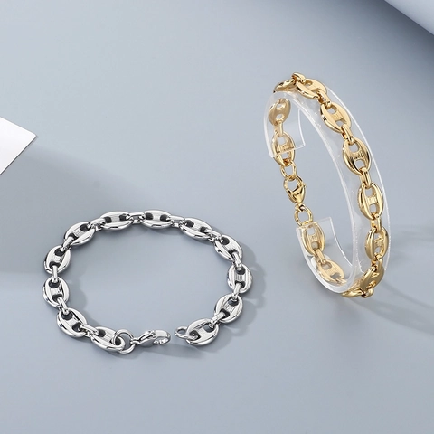 Pulsera Para Hombre De Acero Inoxidable Con Eslabones Marineros Cadena De Hocico De Cerdo Joyería Minimalista