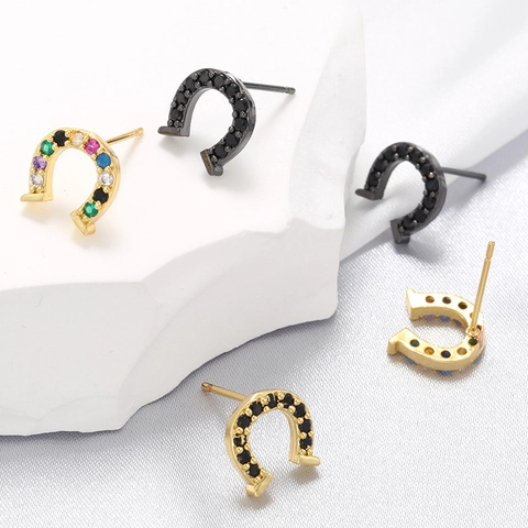 Orecchini A Lobo Ferro Di Cavallo Micro Pave Ottone Zirconia Cubica Colorata Gioielli Geometrici Per Donne