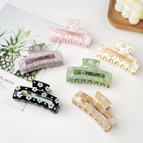 Haarspange Mit Blumendruck PVC Langlebig Mittelgroß Haarklammer Koreanischer Stil Frischer Kopfschmuck Accessoires