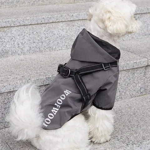 Impermeable Para Perro Con Arnés Integrado Chaqueta Con Capucha Reflectante Ropa Exterior Perros Pequeños Medianos