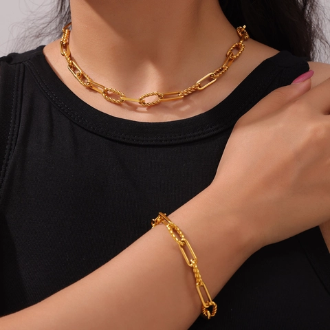 Gioielli Unisex In Acciaio Al Titanio Collana E Bracciale Maglie A Graffetta E Corda Intrecciata Stile Hip Hop Punk