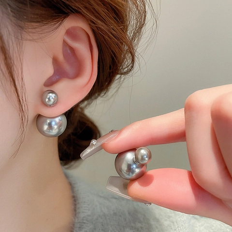 Orecchini A Lobo Con Perla Artificial Sintetica Fronte Retro Lega Con Perno In Argento E Acciaio Design Vintage Per Donne