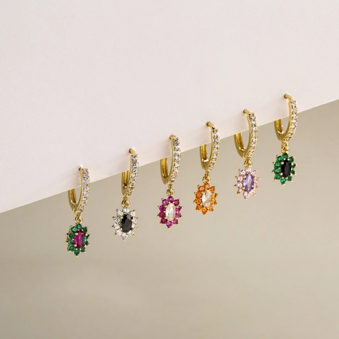 Orecchini A Cerchio In Rame Con Pendente A Fiore In Zirconia Colorata Gioielli Geometrici Placcati Oro Per Donna Stile Vintage