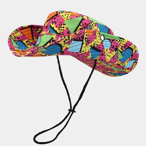 Wide Brim Bucket Hat Sun Protection Polyester Canvas Outdoor Fishing Hiking Retro Geometric Union Jack Print Unisex Adjustable Drawstring
