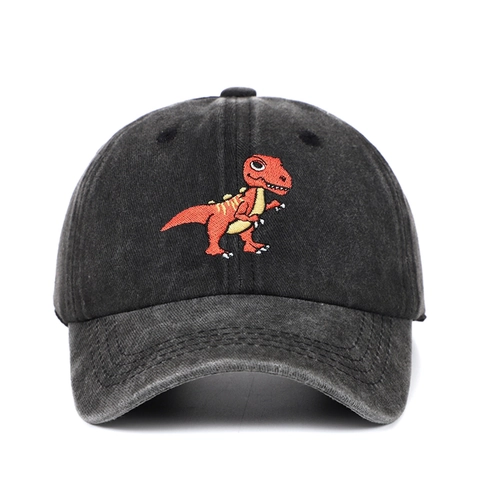 Kids Baseball Cap Washed Cotton T-Rex Dinosaur Embroidered Adjustable Vintage Casual Sun Hat Boys Girls