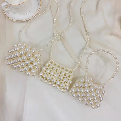 Mini Borsa A Tracolla In Perline Fatta A Mano Perla Artificial Sintetica Acrilico Metallo Intrecciata Elegante Dolce Moda Accessorio