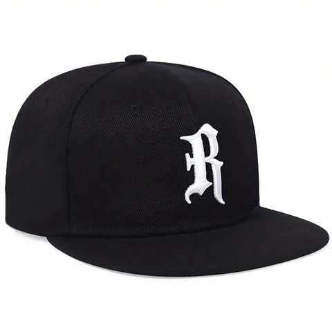 Honkbalpet Gotische Letter R Borduurwerk Platte Rand Snapback Hoed Polyester Verstelbaar Outdoor Zonbescherming Hip Hop Stijl