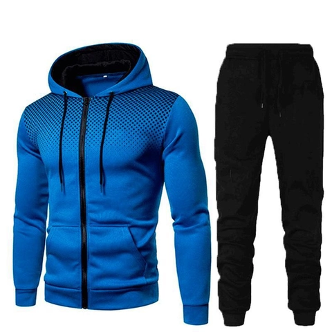 Herren Casual Polyester Trainingsanzug Kapuzen Reißverschluss Jacke Und Hose Gradient Dot Bedruckt Sportliches Outdoor Top And Bottom