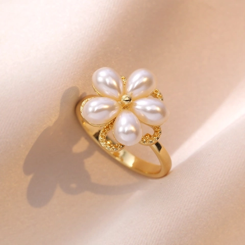 Rotating Flower Necklace And Ring Stainless Steel Zircon Artificial Pearl Inlaid Heart Clover Pendant Elegant Accessory For Women