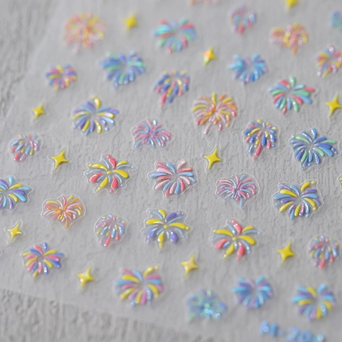 3D Holographic Fireworks Nail Art Stickers Gold Silver Self-Adhesive Stars Moon Decals For Women DIY Manicure Decoration
