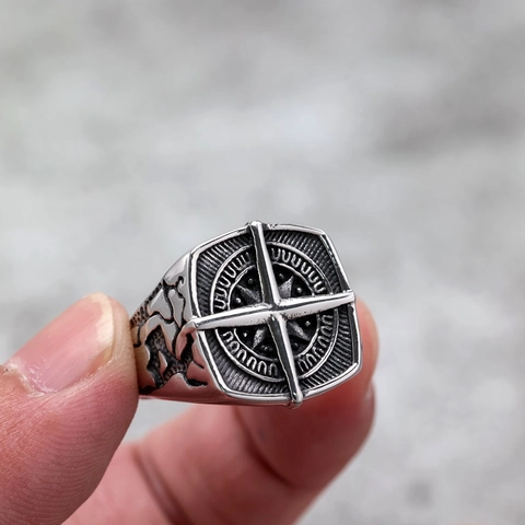 Vintage Compass Signet Ring Stainless Steel Retro Nautical Star Punk Biker Jewelry For Men Durable Metal Band