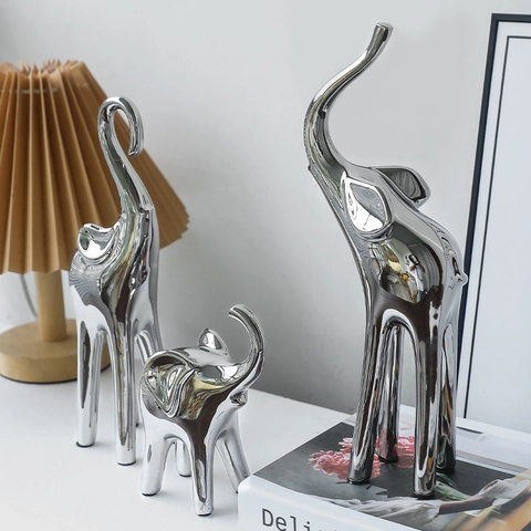 Ceramic Elephant Family Figurines Modern Nordic Abstract Animal Statues For Home Office TV Cabinet Decor Art Crafts