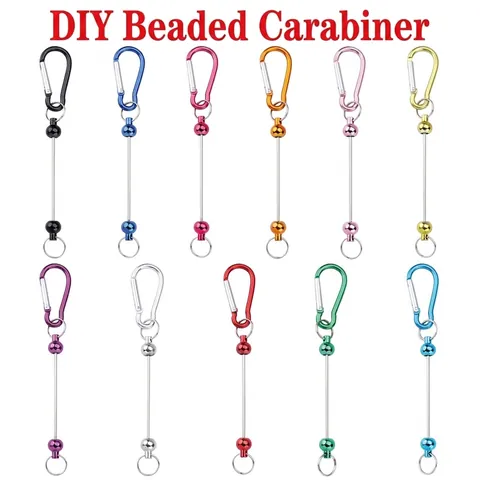 Metal DIY Beaded Carabiner Keychain D-Shaped Hook For Bag Charm Jewelry Making Colorful Accessory Novelty Gifts