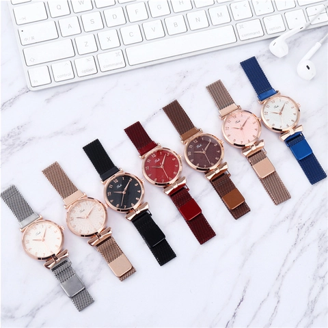 Women Fashion Quartz Watch Jewelry Set Rose Gold Alloy Milanese Mesh Strap Floral Dial Bracelet Necklace Accessories For Lady Gift