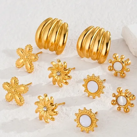 Stainless Steel Irregular Flower Stud Earrings Simple Fashion Sunburst Rhinestone Earrings For Women Jewelry High Quality Ear Studs
