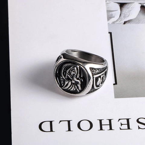 Vintage Sensenmann Totenkopf Ring Edelstahl Gothic Punk Rock Geschnitzter Ovaler Schmuck Für Herren