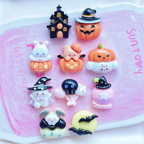 Mini Halloween Resin Charms Pumpkin Ghost Skull Bat Flatback For DIY Crafts Phone Case Jewelry Making Accessories