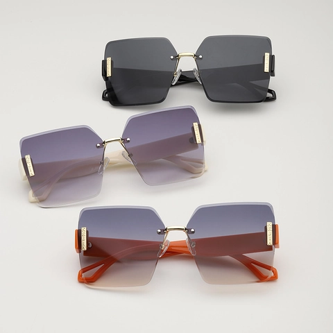 Rimless Oversized Square Sunglasses Gradient Lens PC Metal UV400 Fashion Luxury Women Outdoor Travel