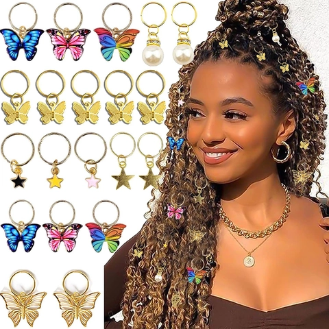 Schmetterling Flechtringe Bunte Emaille Stern Legierung Anhänger Künstliche Perle Dreadlock Haarclips Zubehör Frauen Flechten