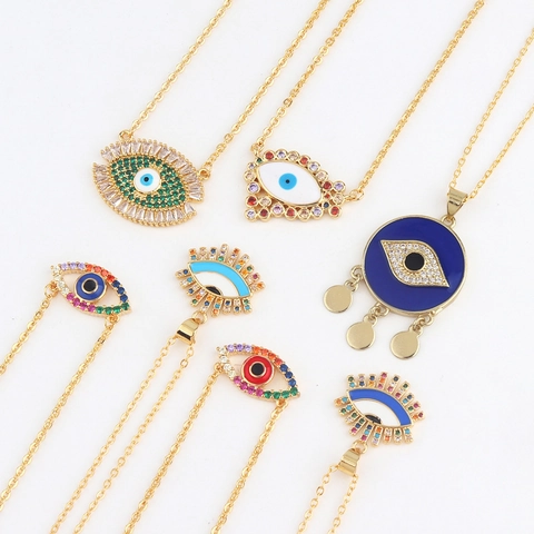 Evil Eye Anhänger Halskette 18K Vergoldet Kupfer Mikro Zirkon Emaille Retro Bunt Türkischer Glücksschmuck Für Frauen