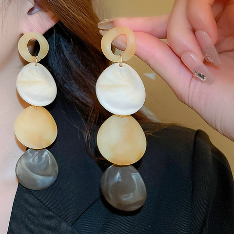 Overdreven Acryl Waterdruppel Lange Oorbellen Met 925 Sterling Zilveren Oorsteker Geometrische Marmeren Textuur Voor Dames