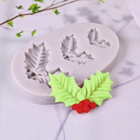 Holly Leaf Silicone Mold Christmas Fondant Cake Decorating Tools Baking Chocolate Candle Embossing Sugarcraft