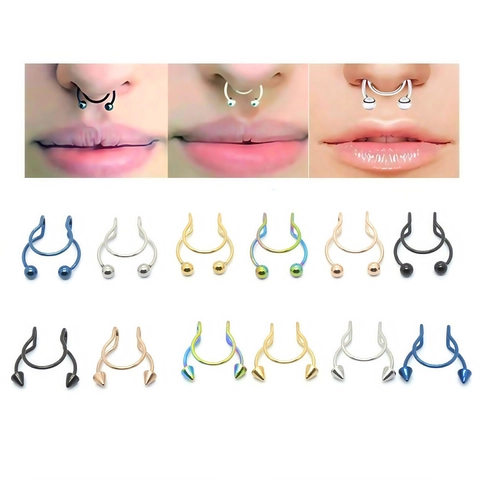 Fake Nasenring Septum Ohne Piercing Magnetisch 304 Edelstahl Hufeisenform U-Form Punk Stil Körperschmuck Für Herren Damen