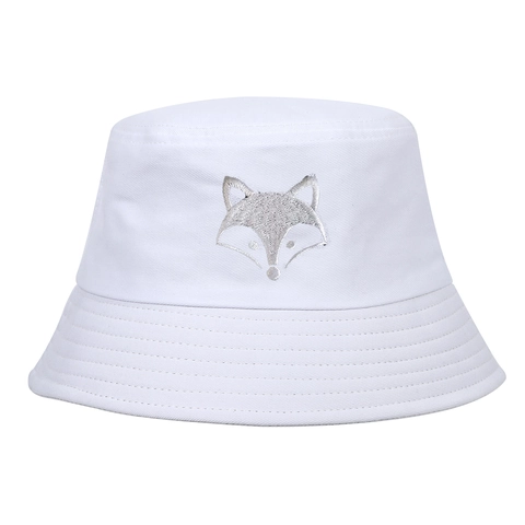 Fox Head Embroidery Cotton Bucket Hat Breathable Sun Protection Outdoor Casual Fashion Summer Hat
