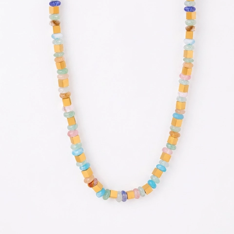 Vintage Handmade Colorful Agate Beads Necklace With Gold Cube Stainless Steel Spacers Abacus Bead Fashion For Women
