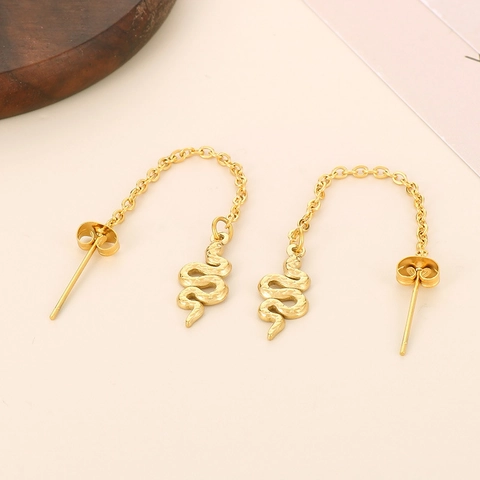 Orecchini Pendenti Catena Lunga Serpente Albero Della Vita Acciaio Inossidabile Con Perno In Argento Sterling 925 Donna